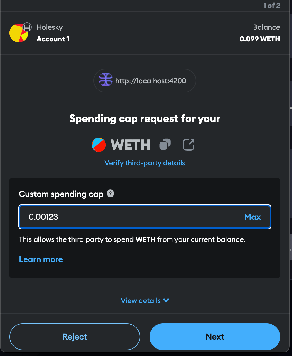 MetaMask Transaction 1 - Approve Spending